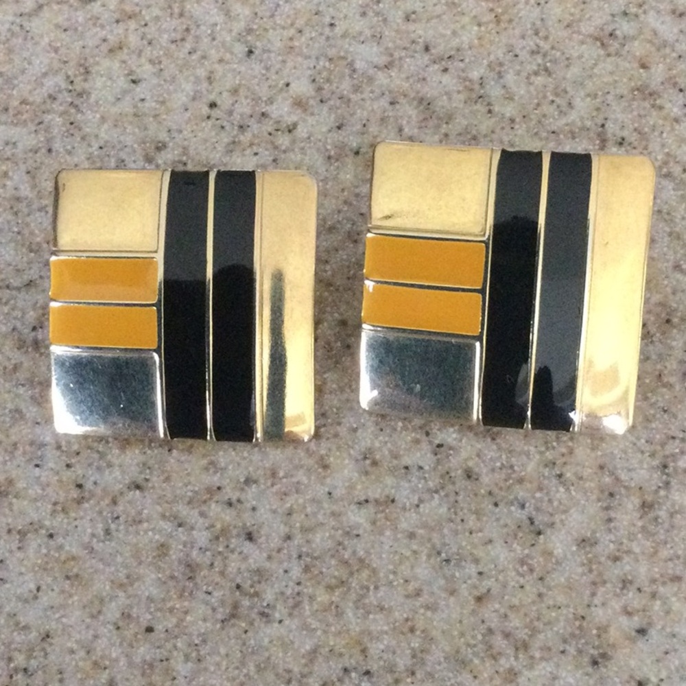 Gold and Black Square Earrings